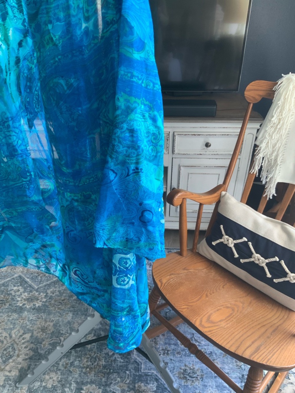 Sheer Blue Teal Printed Open Kimono. Chico’s Size 2 - Picture 5 of 5
